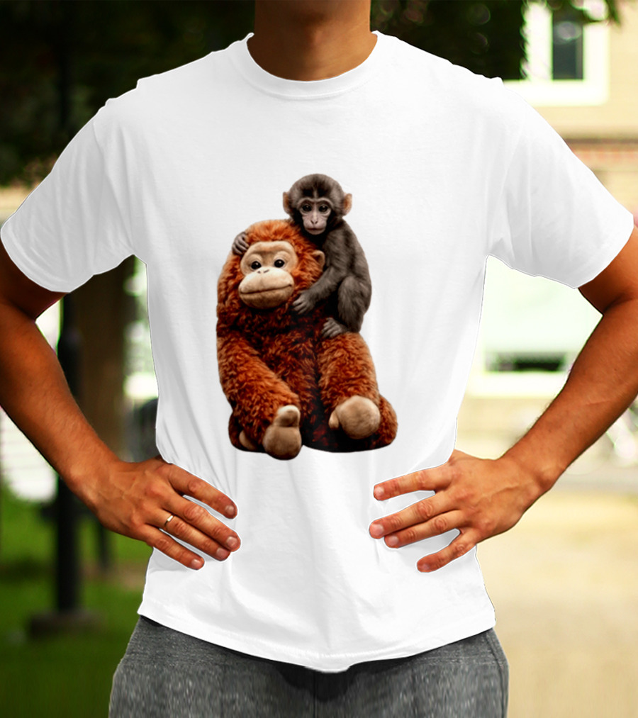 Monkey Punch Plush Toy And Baby Monkey Cuddling Image T-Shirt