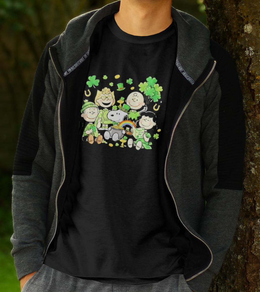 St. Patrick's Day Peanuts Snoopy And Friends With Shamrocks Horseshoes And Rainbow T-Shirt