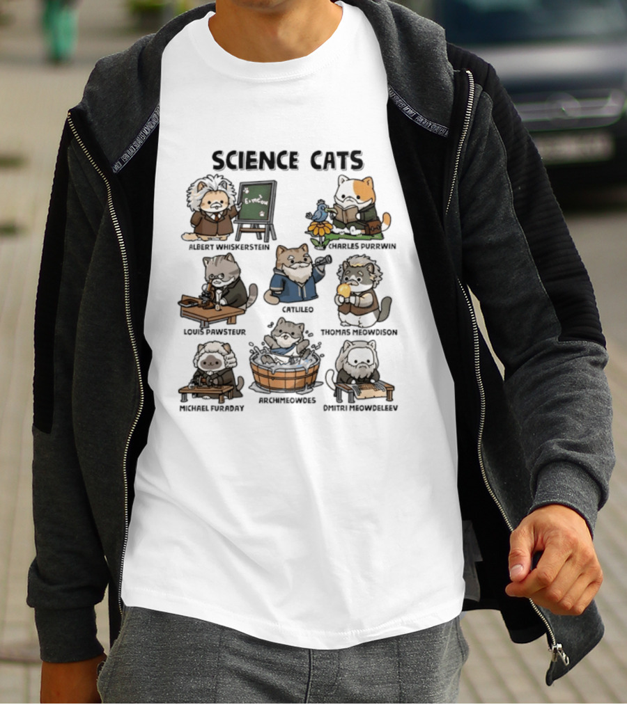 Science Cats Einstein Galileo Hypurrnicus Curieos Purrnicus Newton Hisshopper Tesla Furraday Hisskampf T-Shirt
