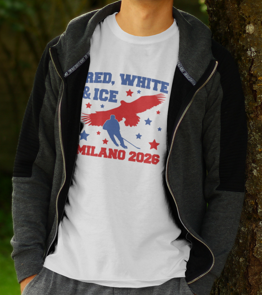 Red White And Ice Milano 2026 USA Hockey Eagle And Stars T-Shirt