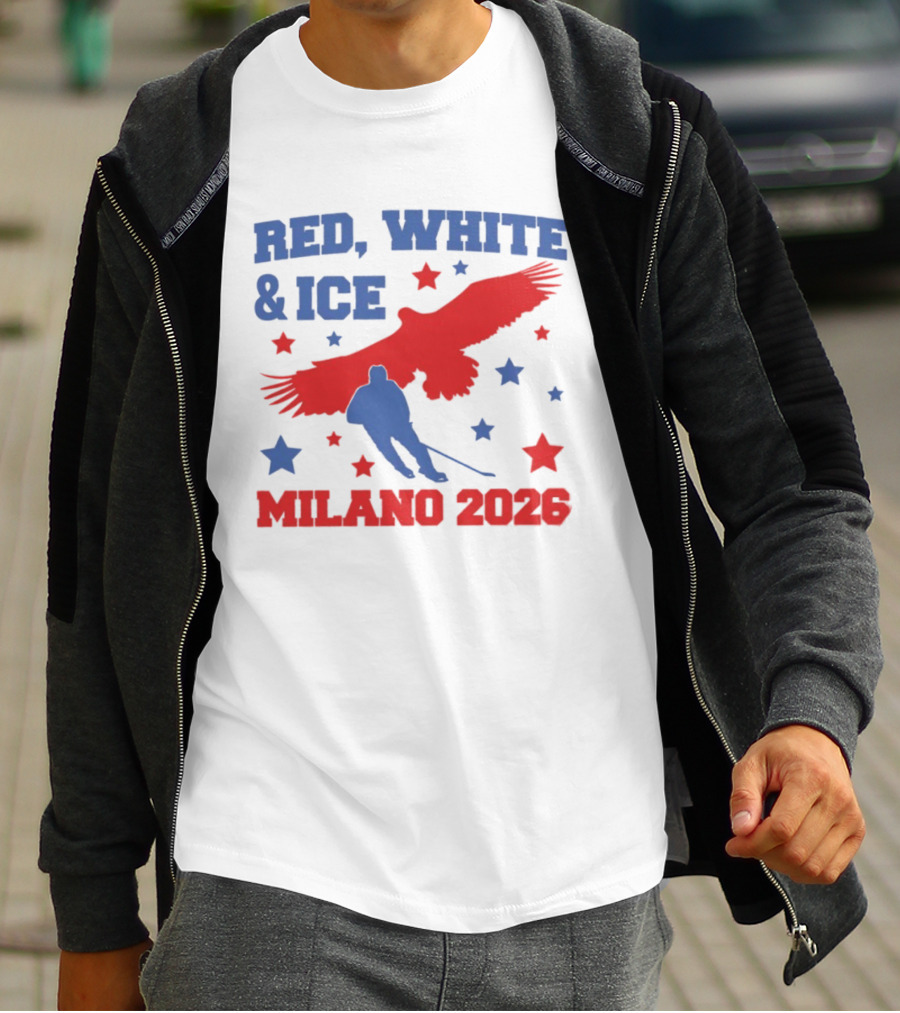 Red White And Ice Milano 2026 USA Hockey Eagle And Stars T-Shirt