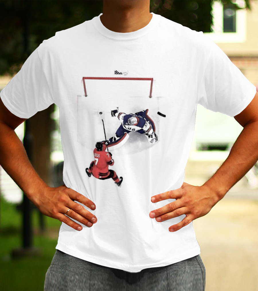 Connor Hellebuyck Team USA Ice Hockey Goalie Save Moment T-Shirt