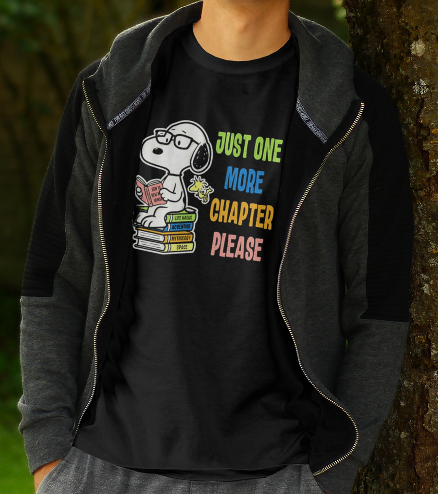 Snoopy Just One More Chapter Please Peanuts Reading Glasses Books Stack T-Shirt