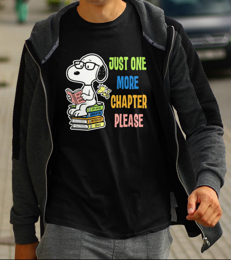 Snoopy Just One More Chapter Please Peanuts Reading Glasses Books Stack T-Shirt