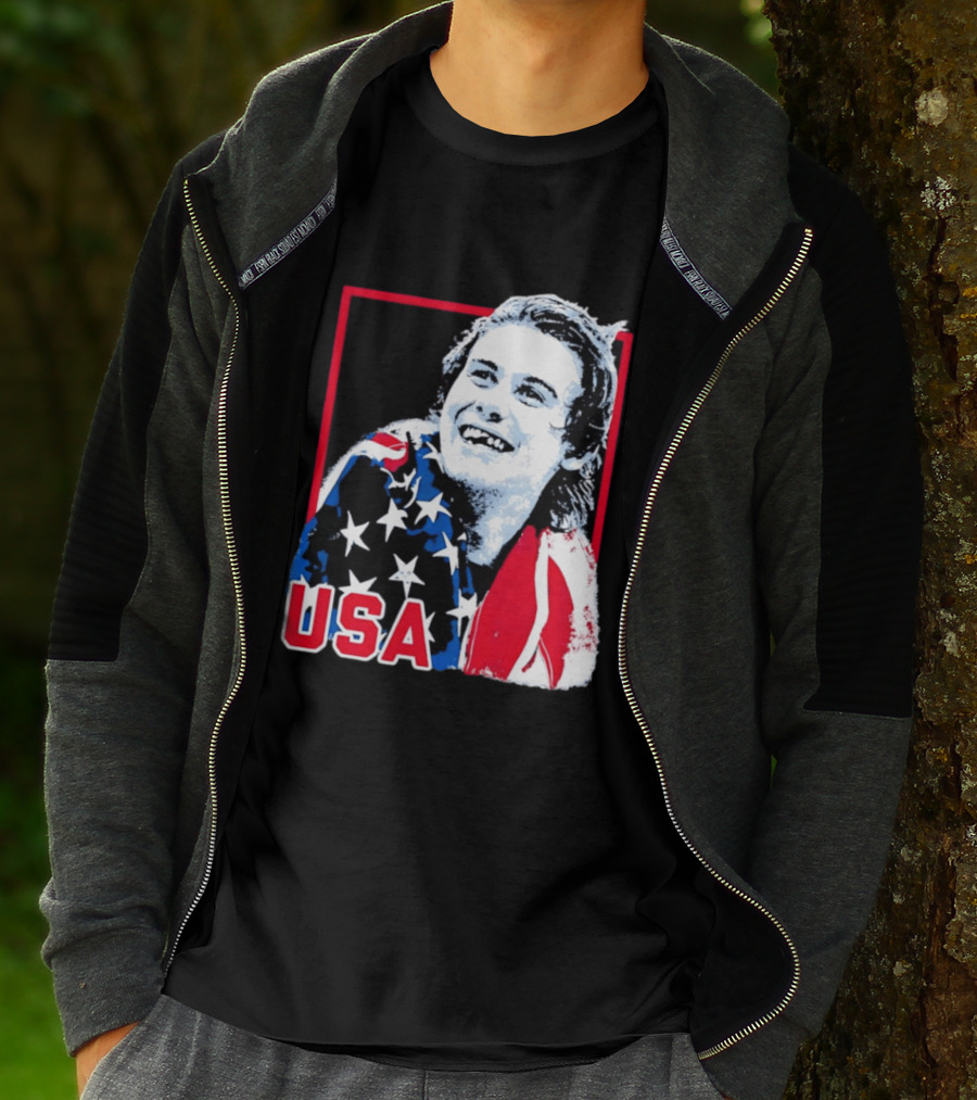 USA Flag Happy Athlete Red Frame American Pride T-Shirt