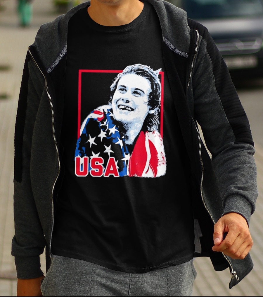 USA Flag Happy Athlete Red Frame American Pride T-Shirt