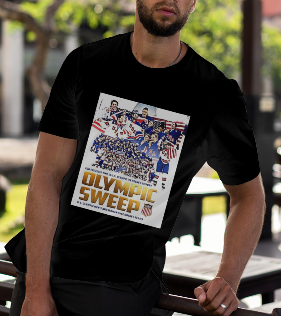 U.S. Olympic Ice Hockey History First Sweep Men's And Women's Teams T-Shirt