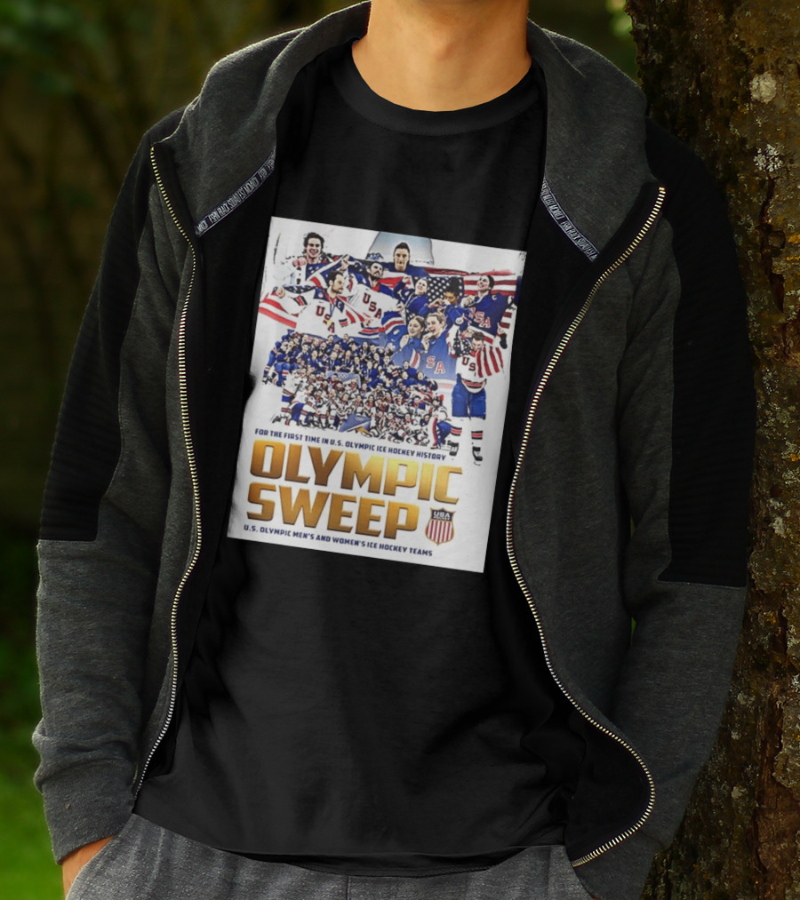 U.S. Olympic Ice Hockey History First Sweep Men's And Women's Teams T-Shirt