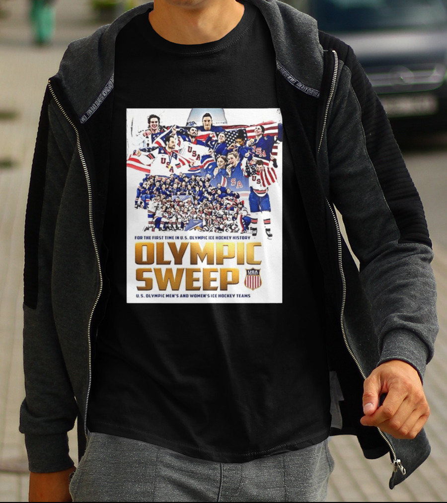 U.S. Olympic Ice Hockey History First Sweep Men's And Women's Teams T-Shirt