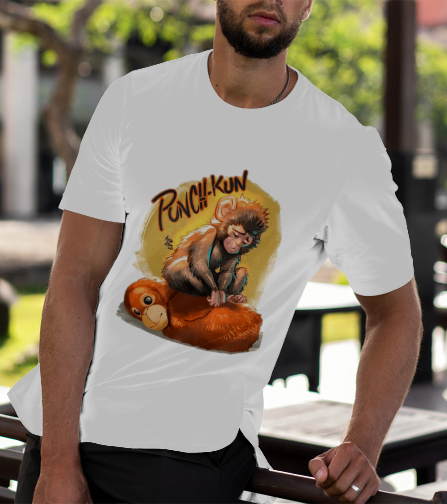 Punch Kun Sad Monkey Hugging Orange Figure T-Shirt