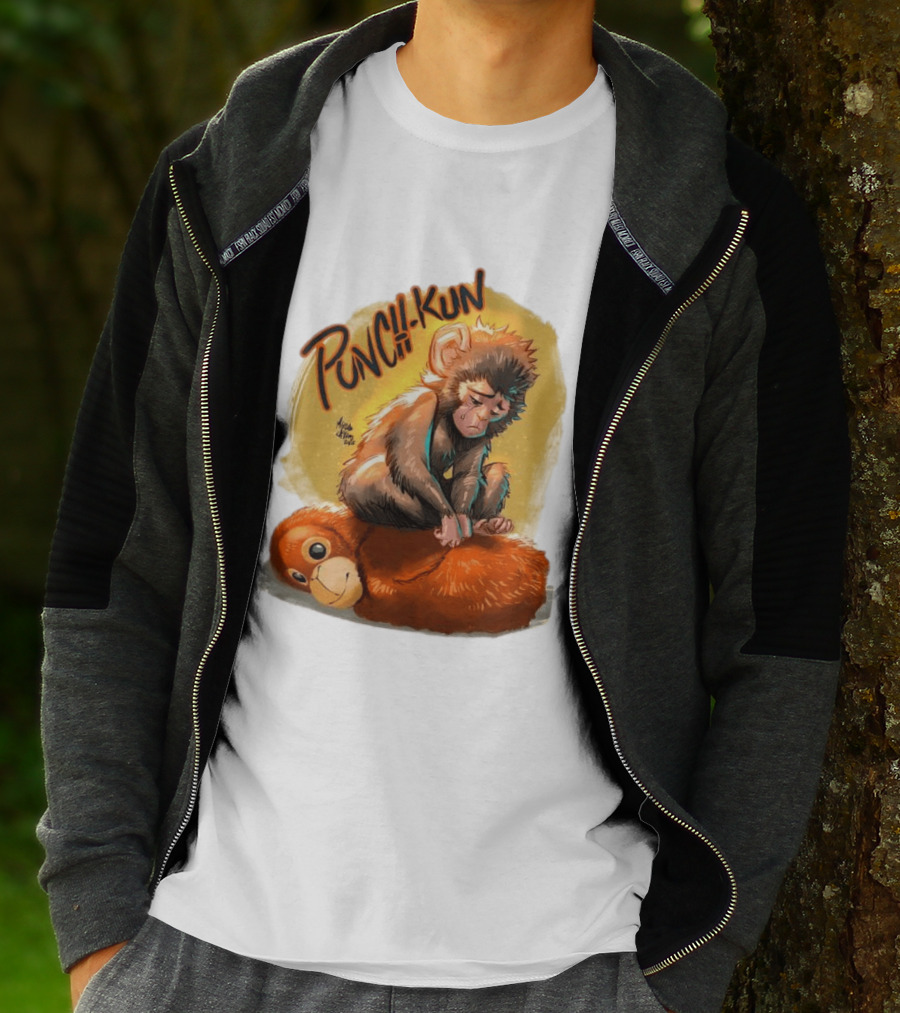 Punch Kun Sad Monkey Hugging Orange Figure T-Shirt