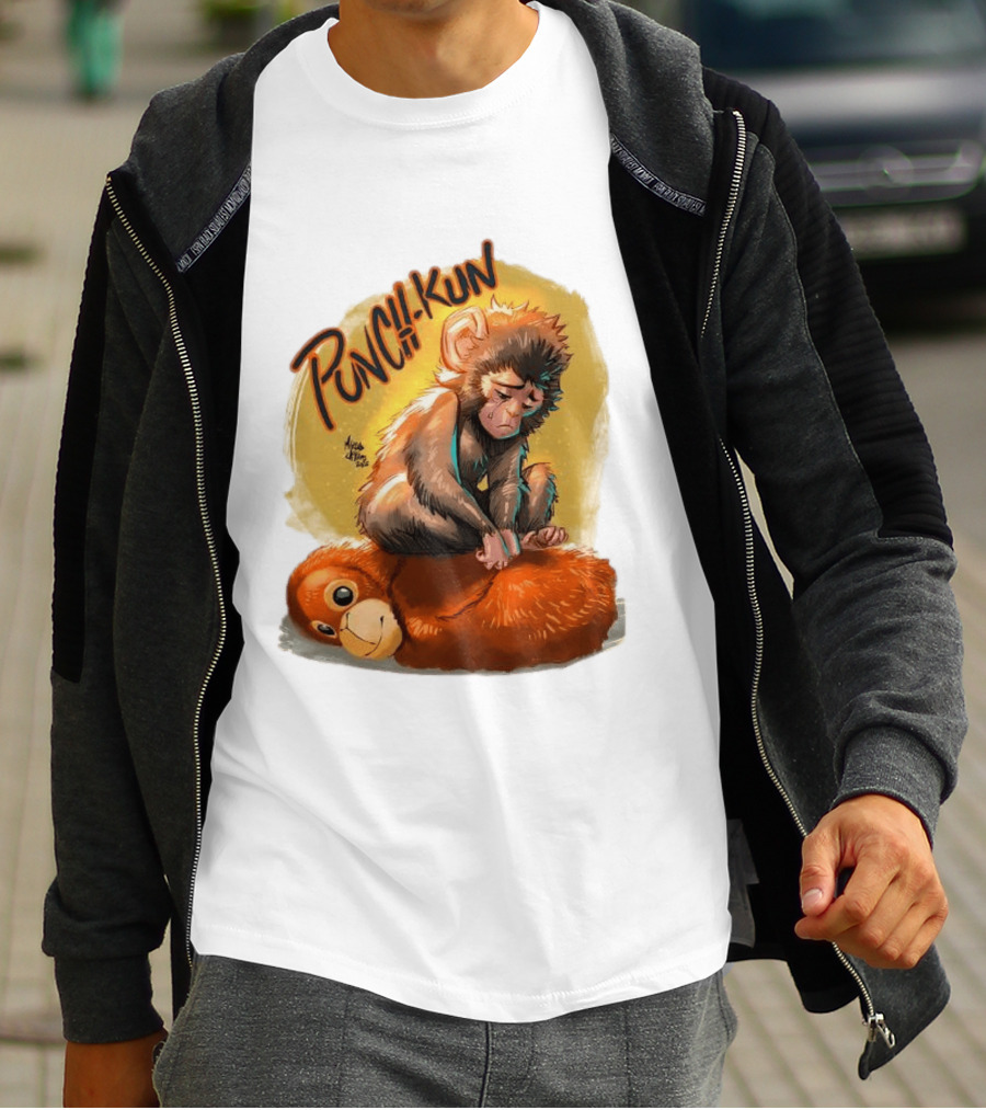 Punch Kun Sad Monkey Hugging Orange Figure T-Shirt