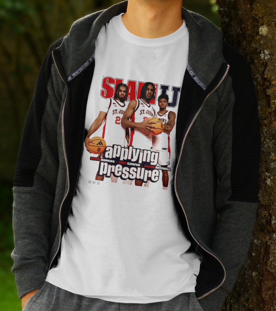 St. John's Red Storm SlamU Applying Pressure Bryce Hopkins Zuby Ejiofor Dillon Mitchell T-Shirt