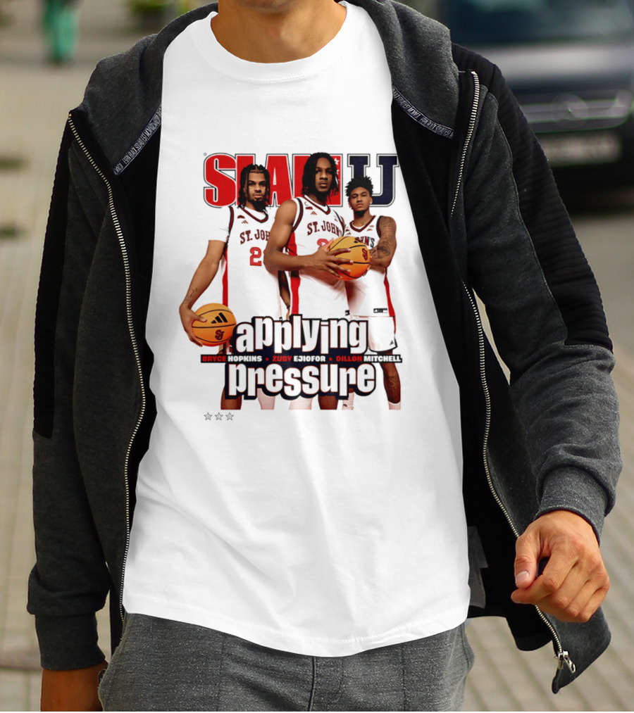St. John's Red Storm SlamU Applying Pressure Bryce Hopkins Zuby Ejiofor Dillon Mitchell T-Shirt