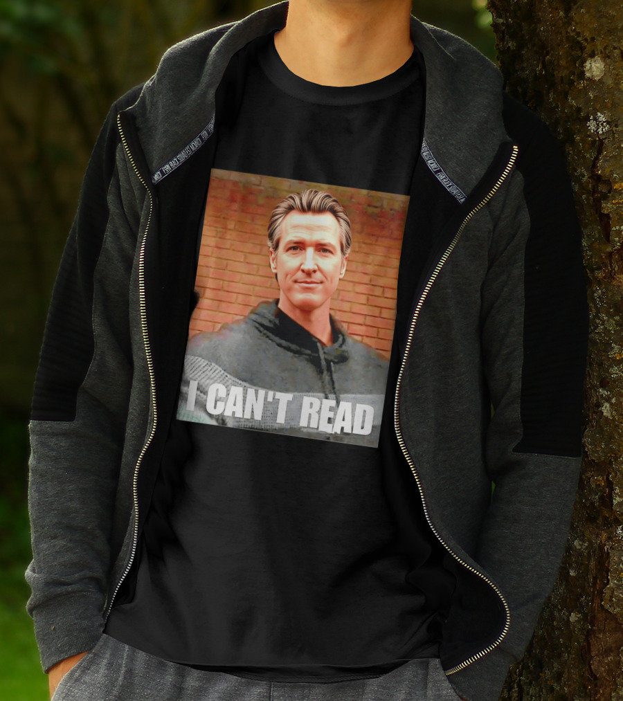 Gavin Newsom Meme I Can't Read Brick Wall T-Shirt