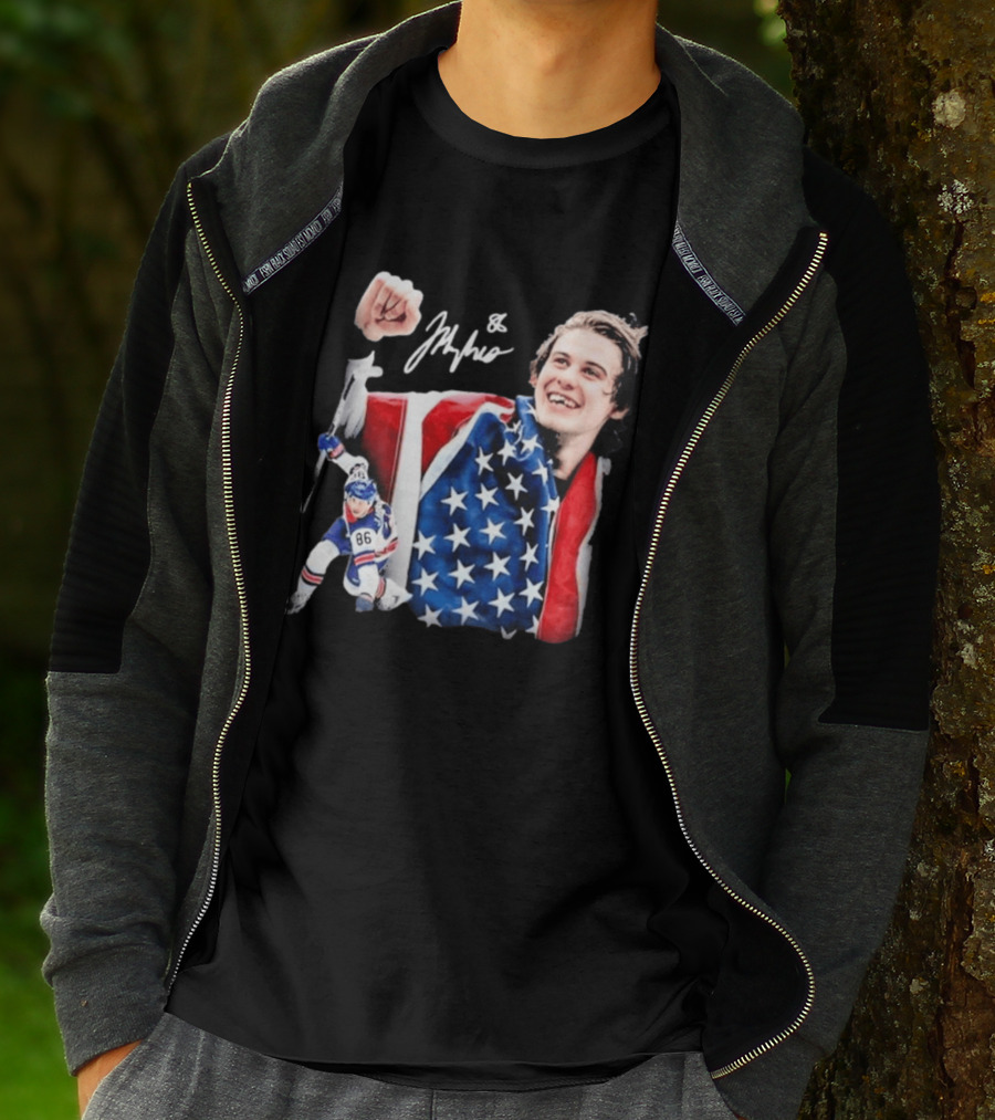 Jack Hughes USA Hockey Golden Goal Celebration T-Shirt