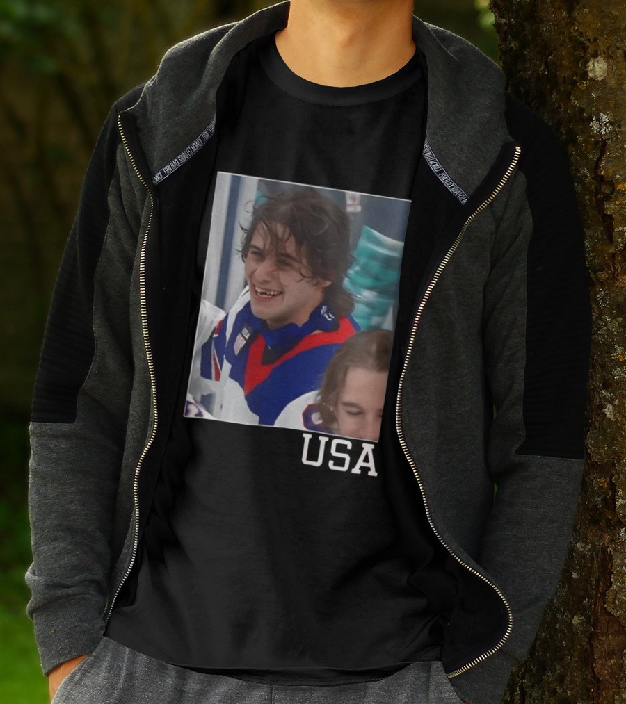 Jack Hughes 2026 Winter Olympic Team USA Smile Hockey T-Shirt