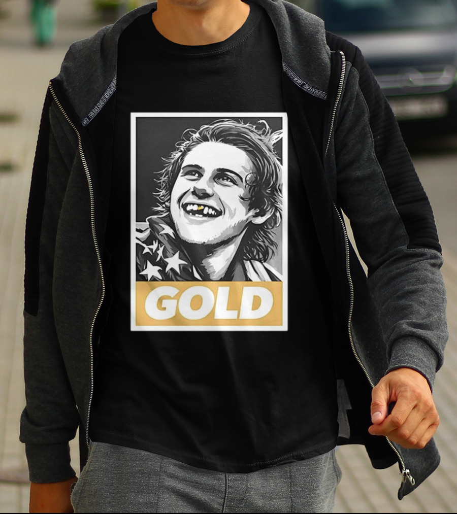 Jack Hughes Team USA 2026 Gold Hockey Smile Iconic Victory Celebration T-Shirt