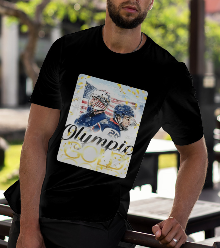 Olympic Winter Games USA Jeremy Swayman Charlie McAvoy Olympic Gold T-Shirt