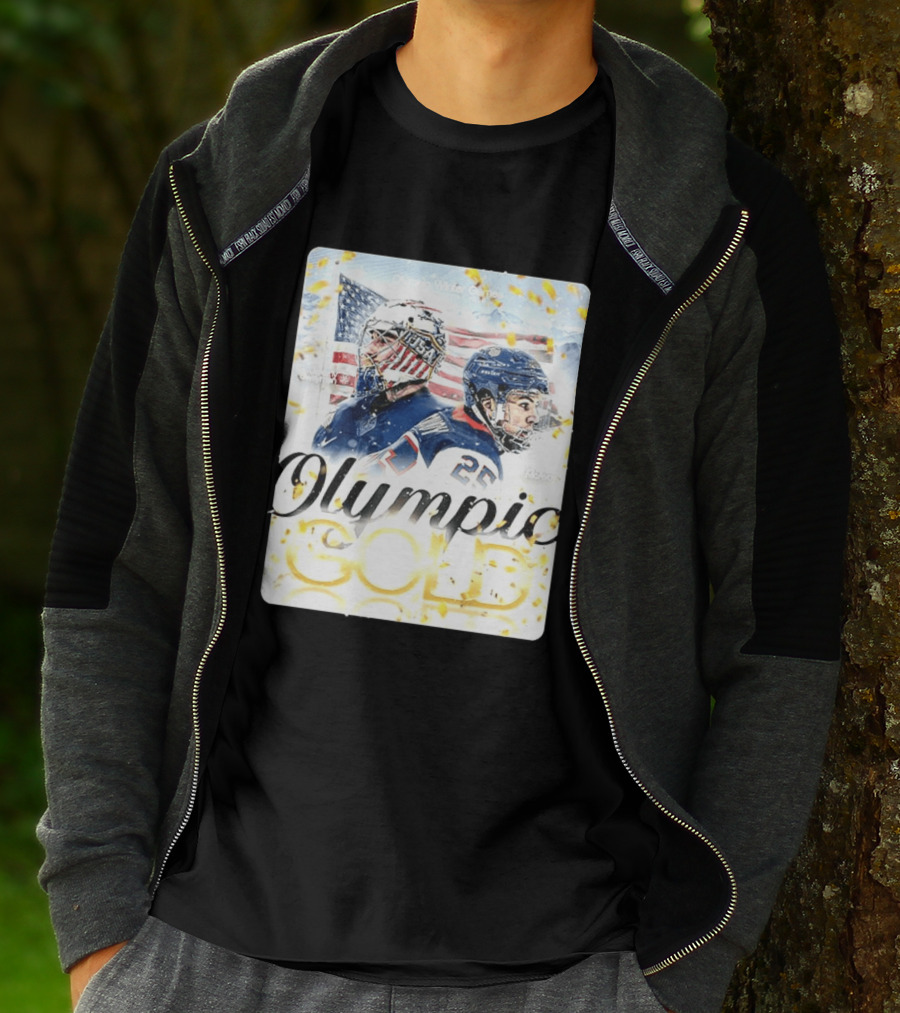 Olympic Winter Games USA Jeremy Swayman Charlie McAvoy Olympic Gold T-Shirt