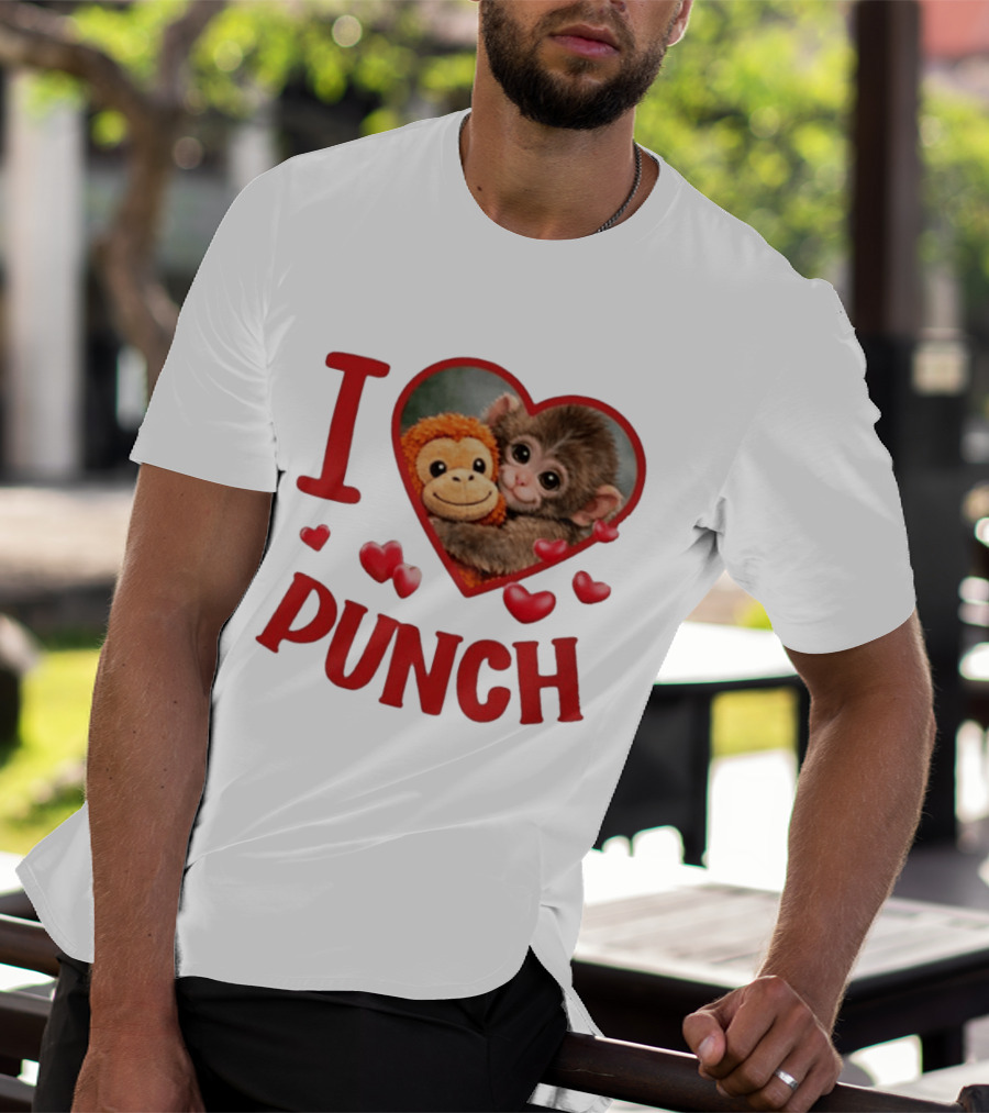 I Love Punch Heart Cute Monkey Hugging Furry Friend T-Shirt