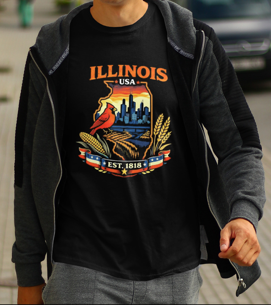 Illinois USA 1818 Cardinal Skyline Corn Wheat T-Shirt