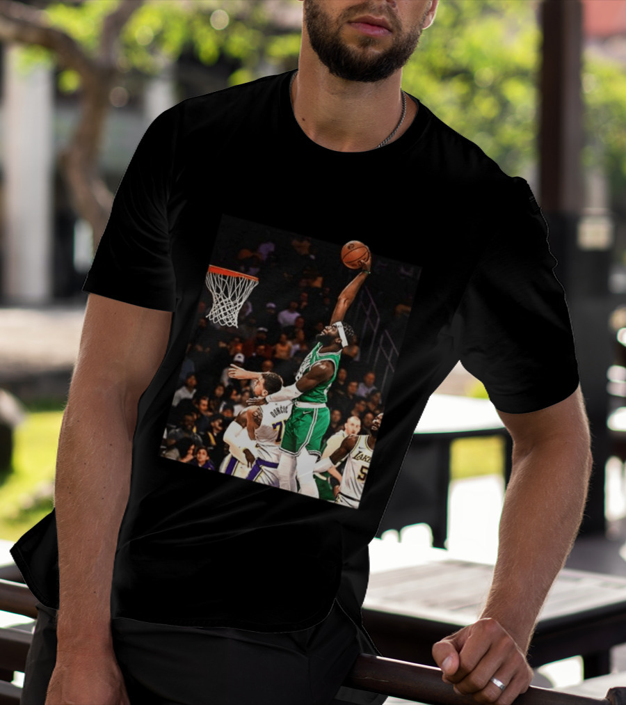 Boston Celtics Neemias Queta Dunking Against Lakers NBA Action T-Shirt