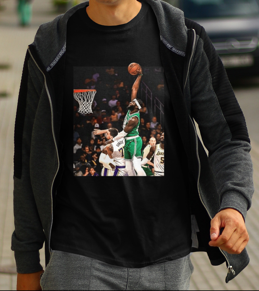 Boston Celtics Neemias Queta Dunking Against Lakers NBA Action T-Shirt
