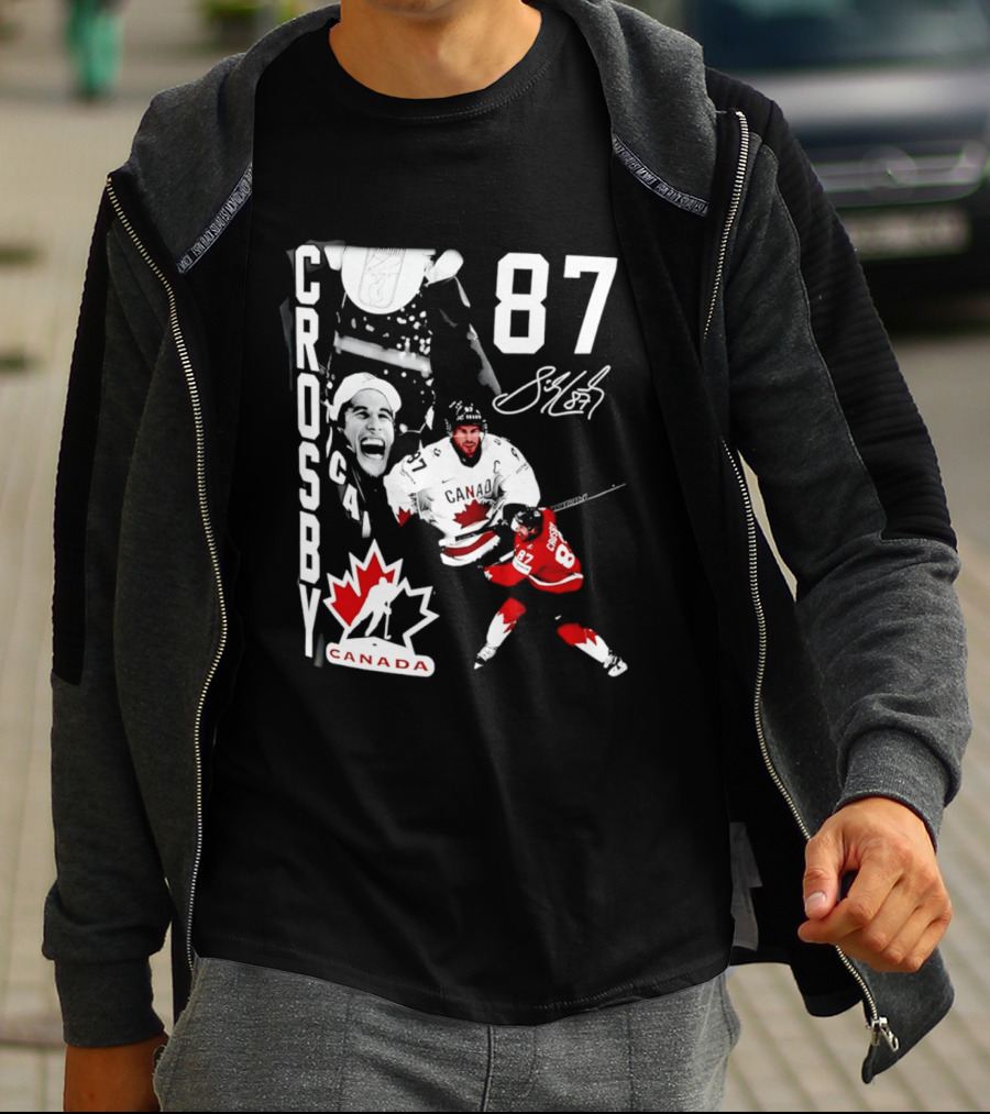 Crosby 87 Canada Hockey Maple Leaf Number Signature T-Shirt