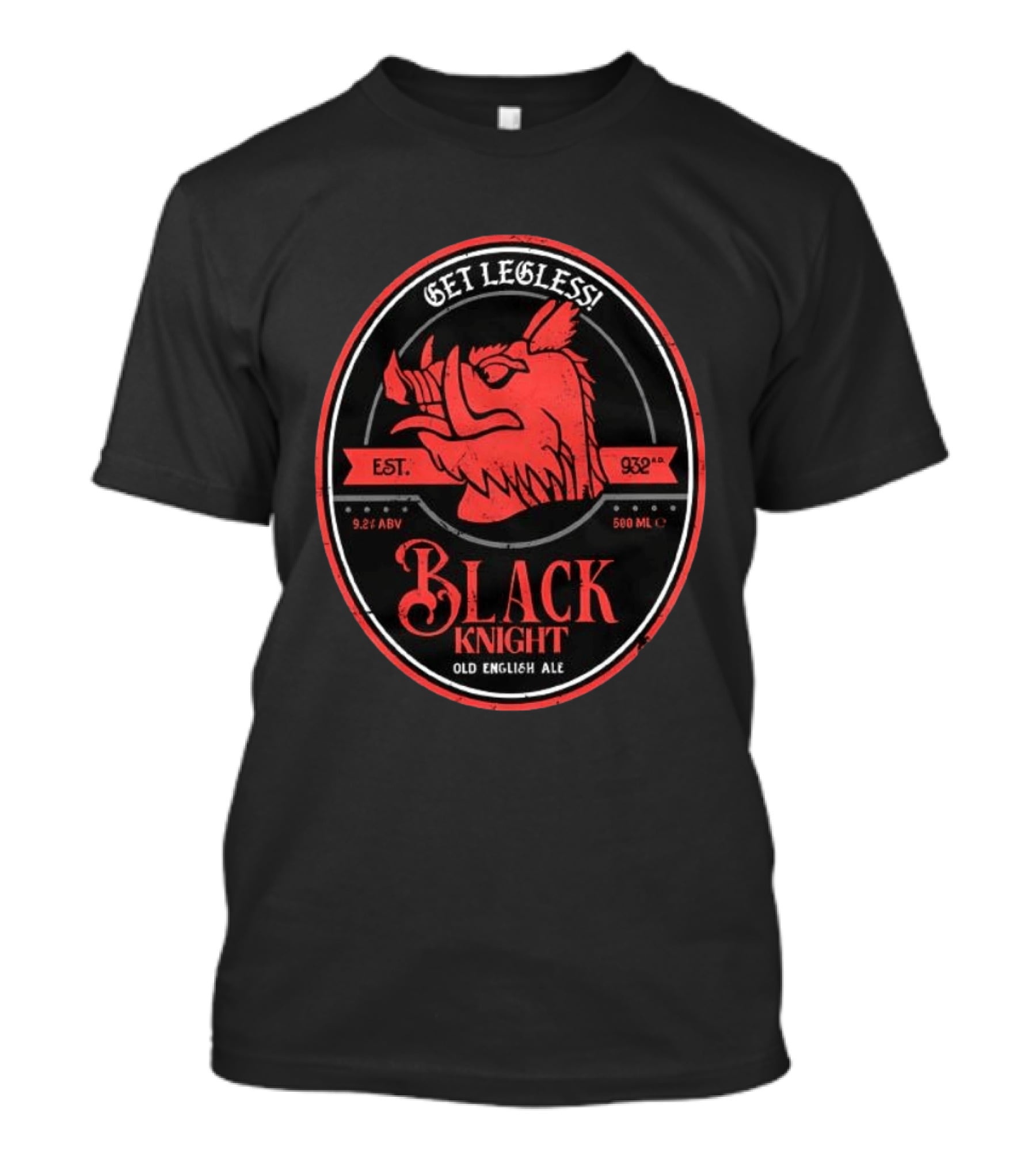 Get Legless Black Knight Old English Ale Est 932AD Wild Boar T-Shirt