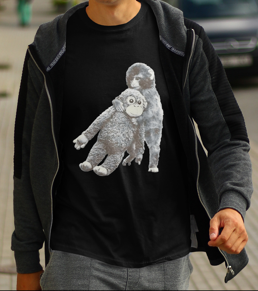 Punch Kun Monkey Plush Toy Hugging Scene T-Shirt