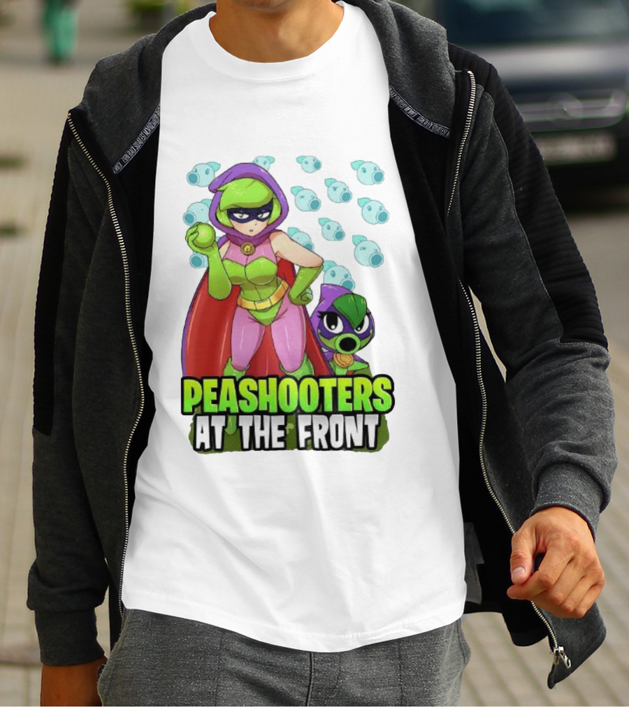 Peashooters At The Front Superhero Style Action Adventure T-Shirt