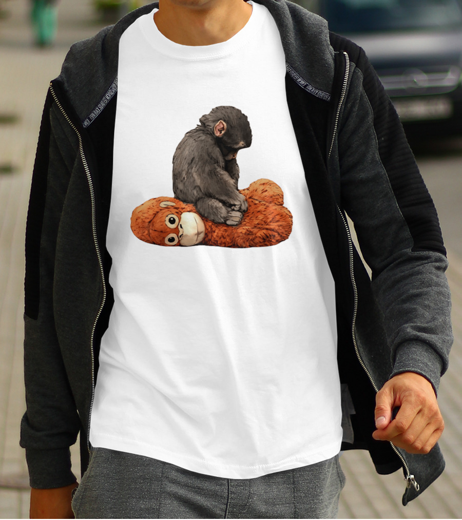 Punch Kun Protect Baby Monkey Comfort Plush Hugging Companion T-Shirt