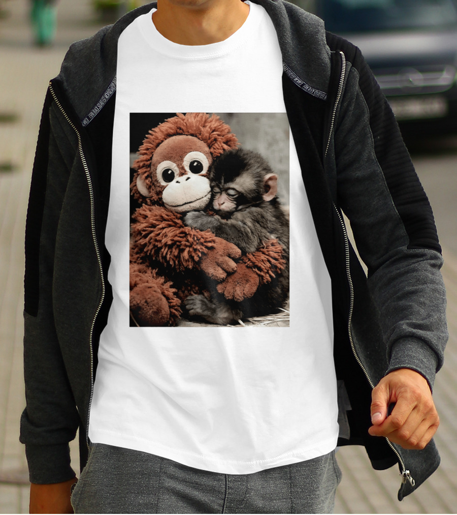 Punch Kun Cuddly Punch Monkey Hugging Plush Toy T-Shirt