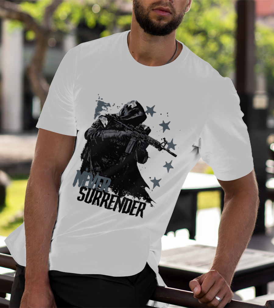 Never Surrender Reaper With Hooded Figure And Rifle T-Shirt