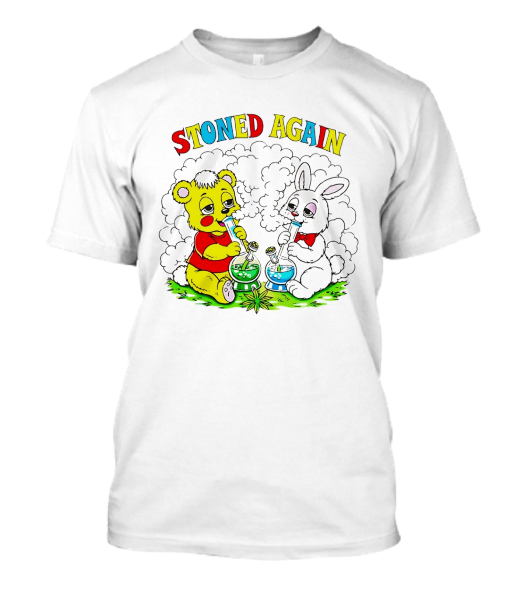 Stoned Again Bears And Rabbits Smoking Weeds T-Shirt