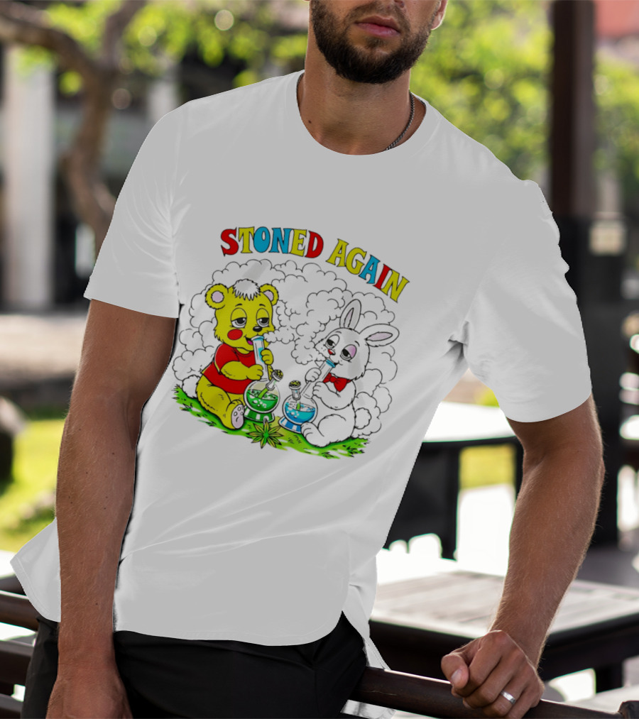 Stoned Again Bears And Rabbits Smoking Weeds T-Shirt