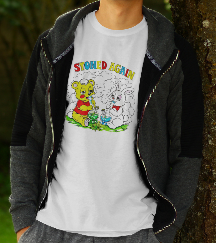 Stoned Again Bears And Rabbits Smoking Weeds T-Shirt