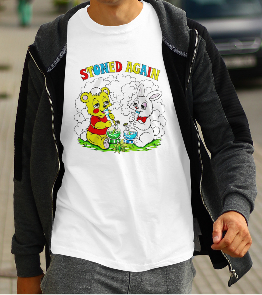 Stoned Again Bears And Rabbits Smoking Weeds T-Shirt