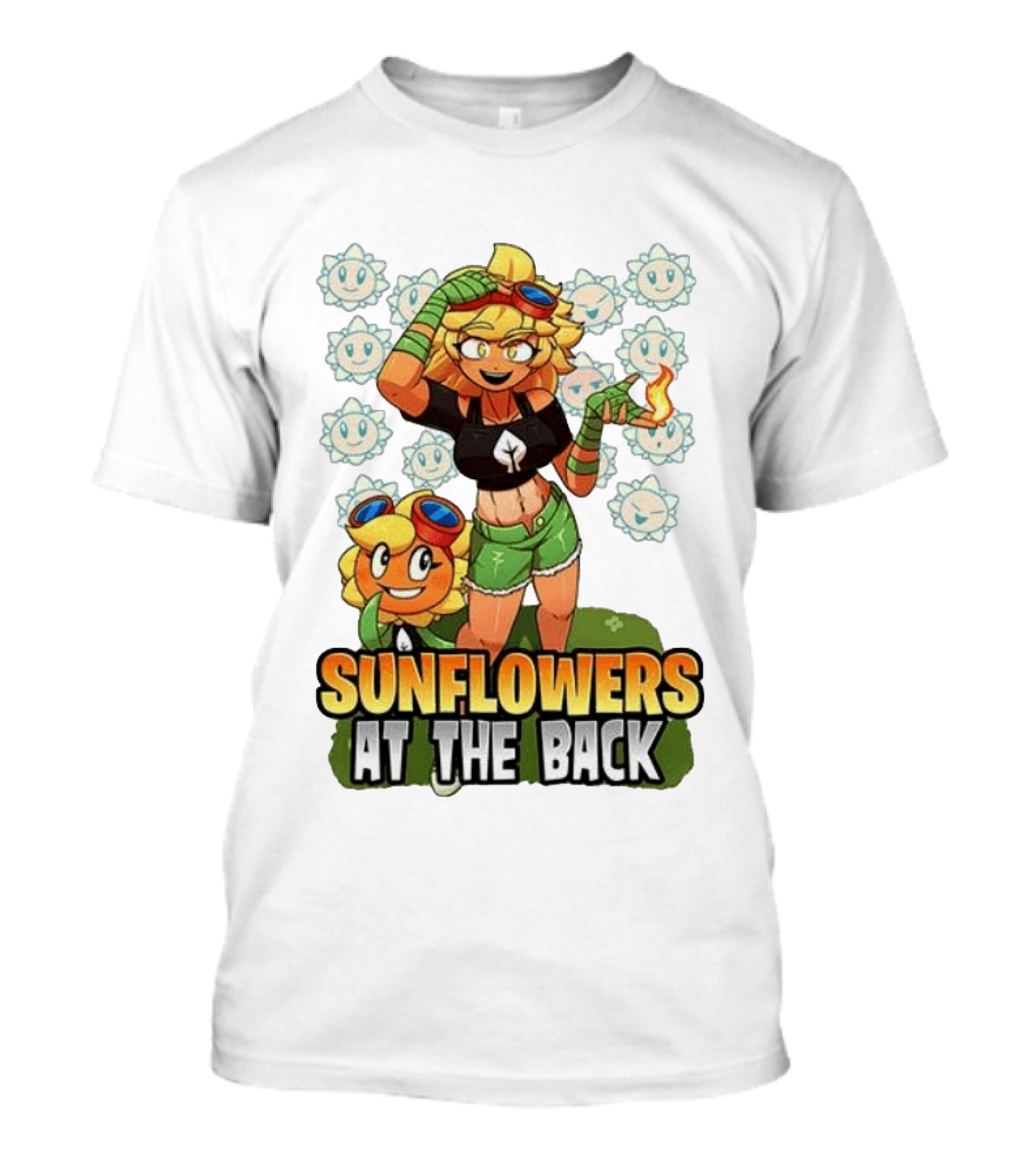 Sunflowers At The Back Colorful Character With Goggles And Fire Magic T-Shirt