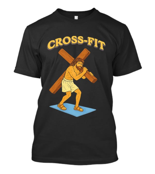 Cross Fit Jesus Cartoon Carrying Cross T-Shirt