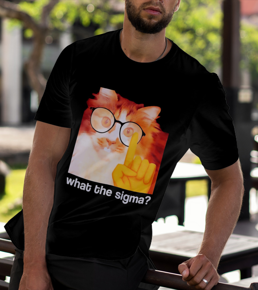 What The Sigma Cat Meme Glasses Pointing Finger Humor T-Shirt