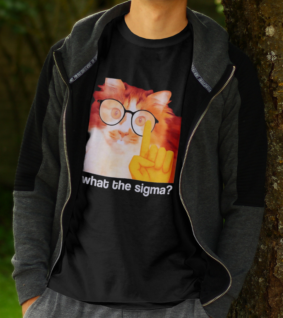 What The Sigma Cat Meme Glasses Pointing Finger Humor T-Shirt