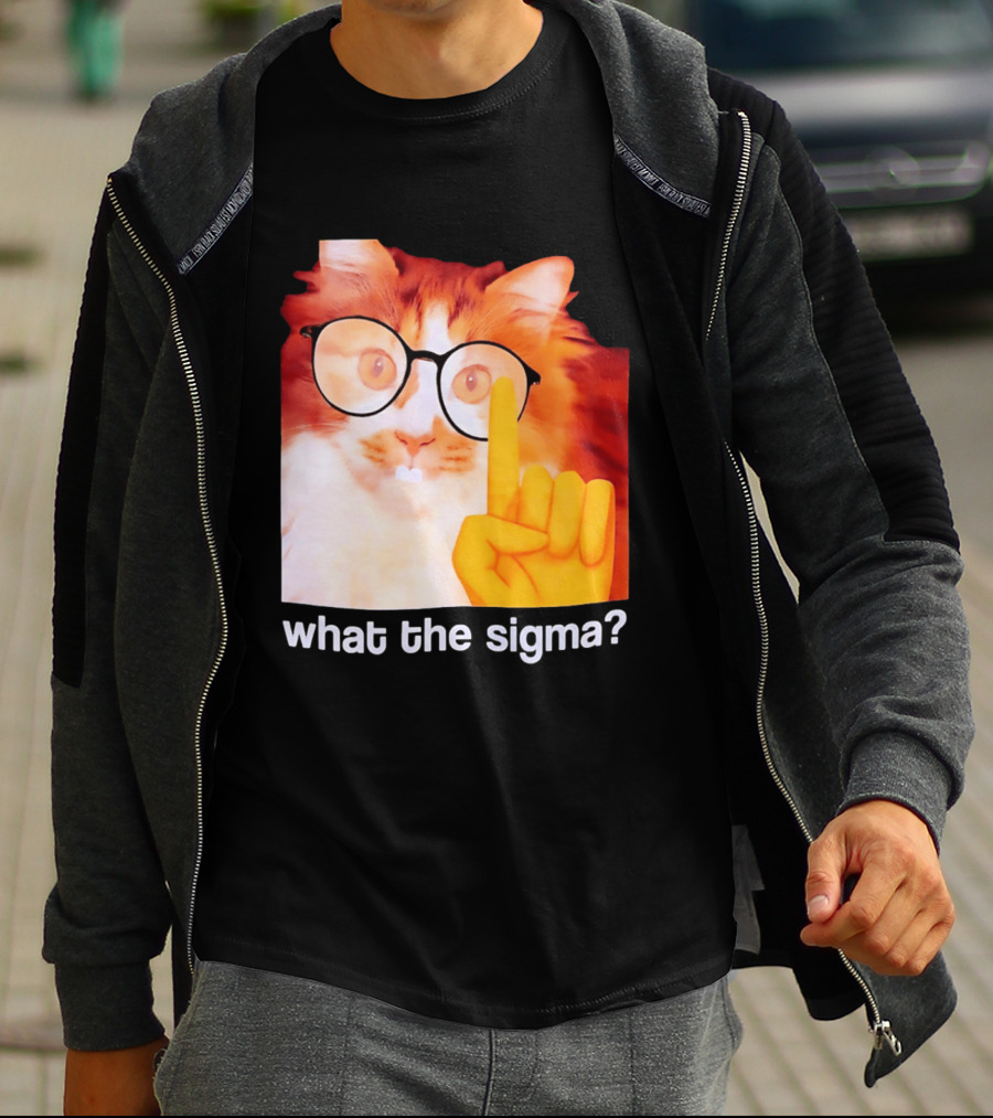 What The Sigma Cat Meme Glasses Pointing Finger Humor T-Shirt
