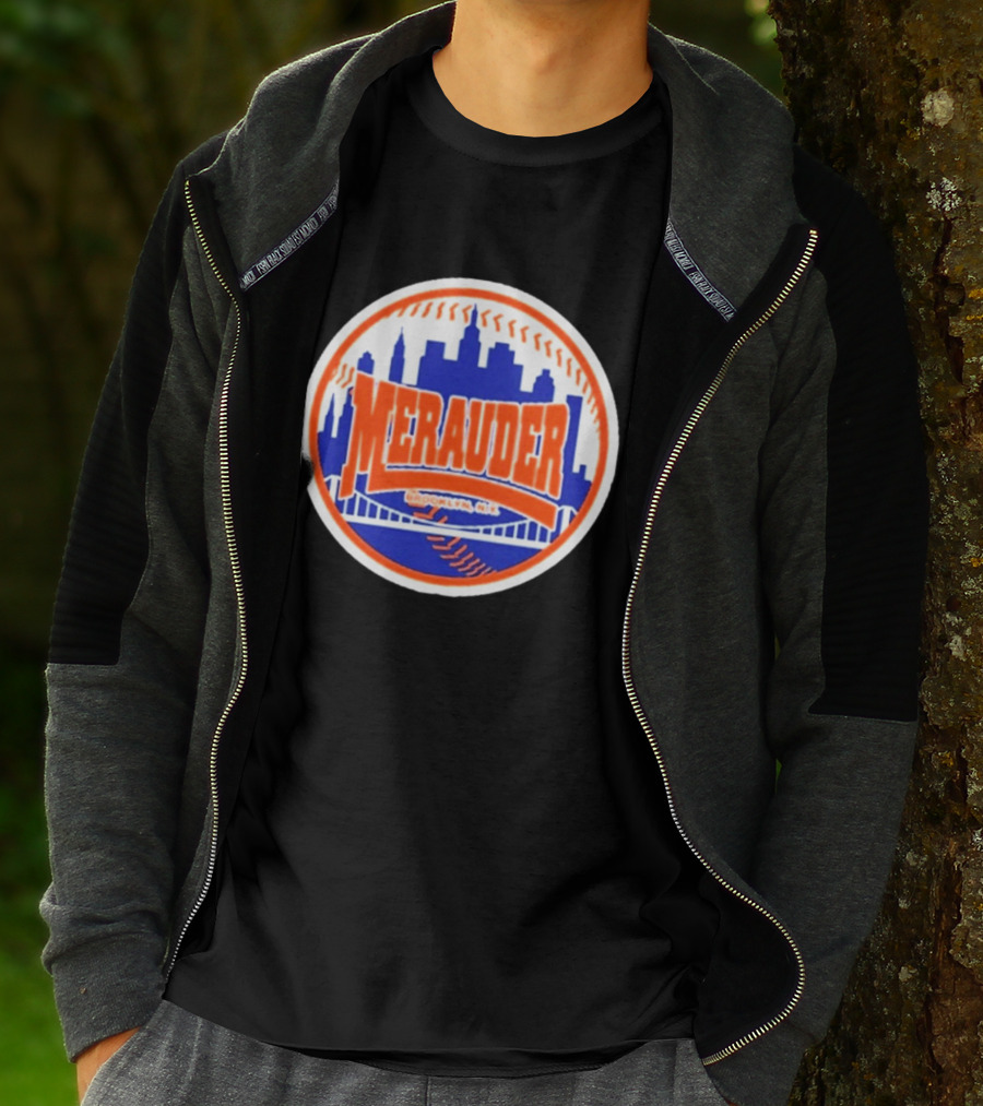 Merauder Brooklyn NY Skyline Baseball New York Mets T-Shirt