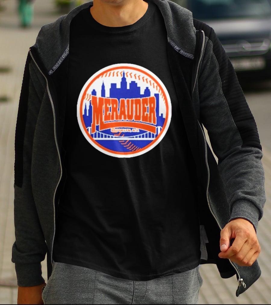 Merauder Brooklyn NY Skyline Baseball New York Mets T-Shirt