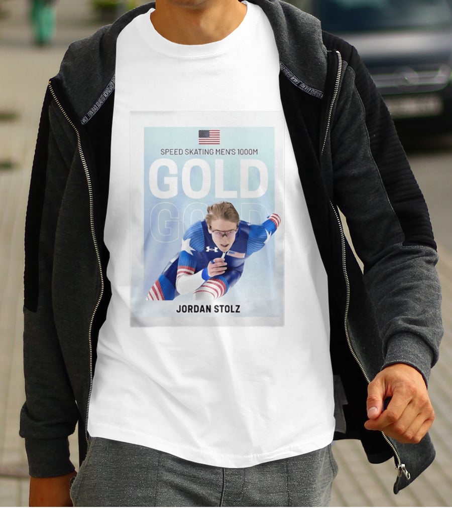 American Flag Speed Skating Men's 1000M Gold Jordan Stolz T-Shirt