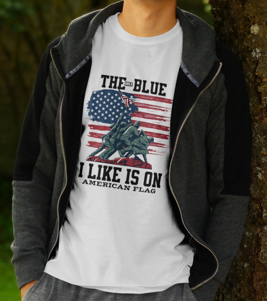 The Only Blue I Like Is On American Flag Iwo Jima Marines T-Shirt