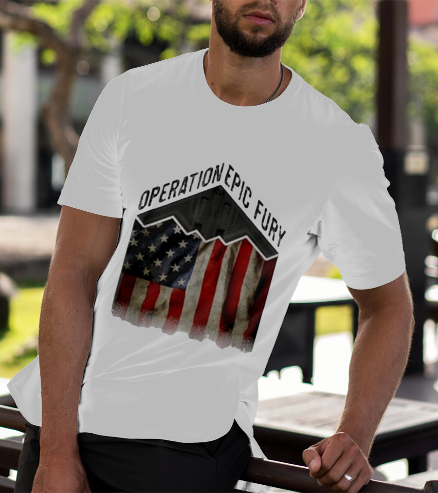 Operation Epic Fury USA American Flag Military Stealth Bomber T-Shirt