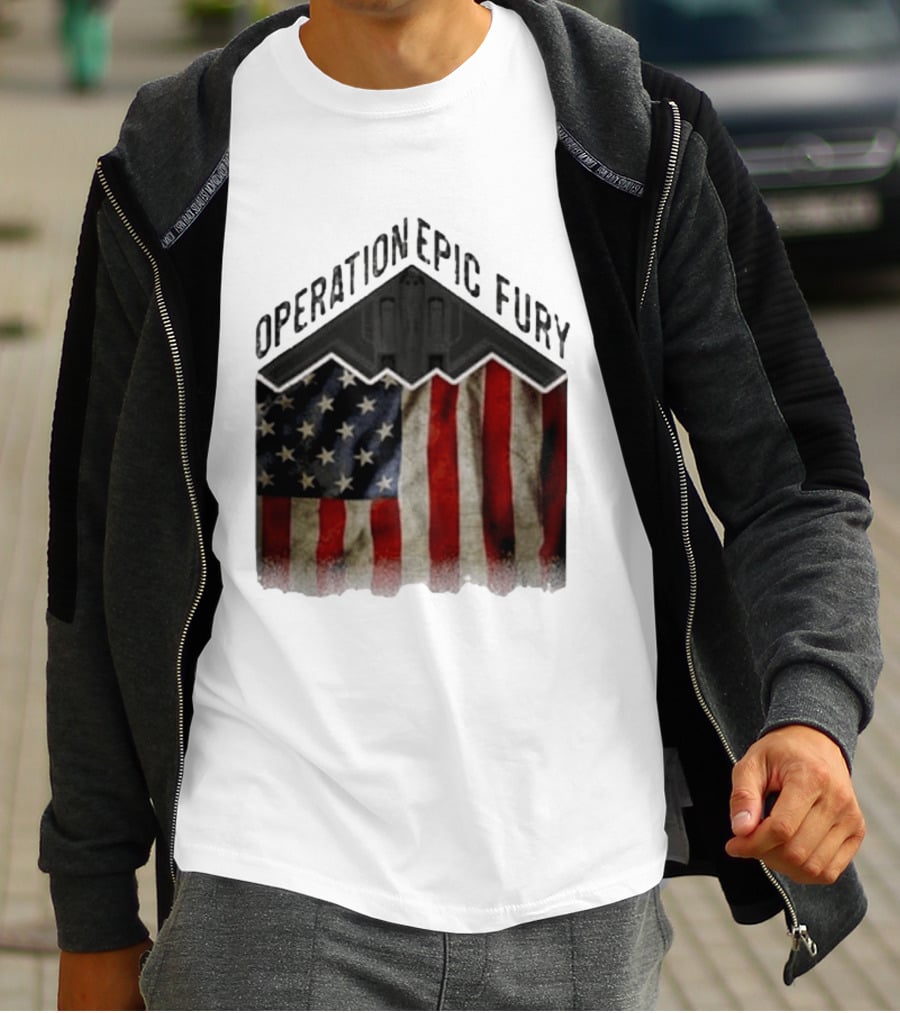 Operation Epic Fury USA American Flag Military Stealth Bomber T-Shirt